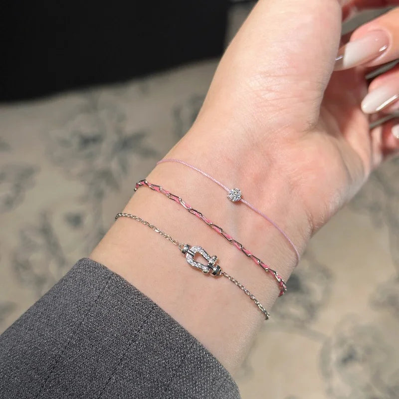 925 Silber rosa Seil eingelegtes glänzendes Zirkon-Armband für Frauen und Mädchen, elegant, zart, Vintage, französischer edler Schmuck, Hochzeit, Großhandel