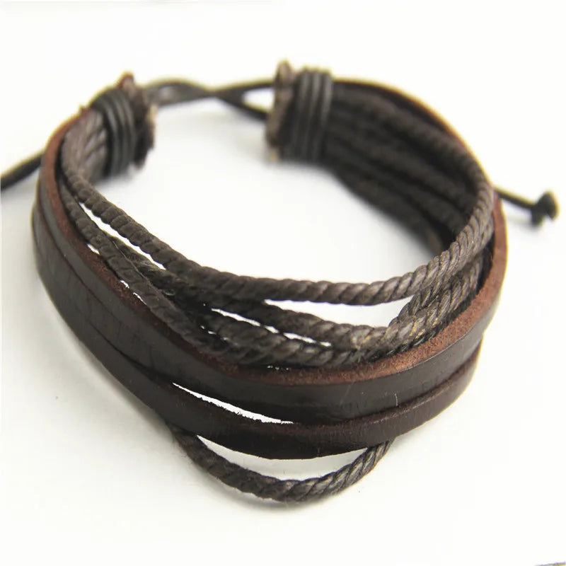 Heißer Verkauf 100% Hand-Woven Mode Schmuck Wrap Multilayer Leder Geflochtenen Seil Armband Männer Armbänder & Armreifen Für Frauen