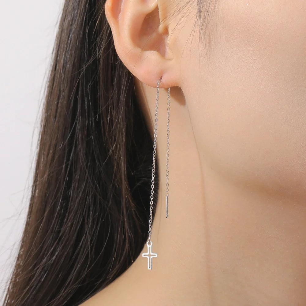 Cazador Kreuz Lange Quaste Ohrringe für Frauen Edelstahl Schmuck Christian Ohrringe Jesus Valentinstag Geschenk Großhandel