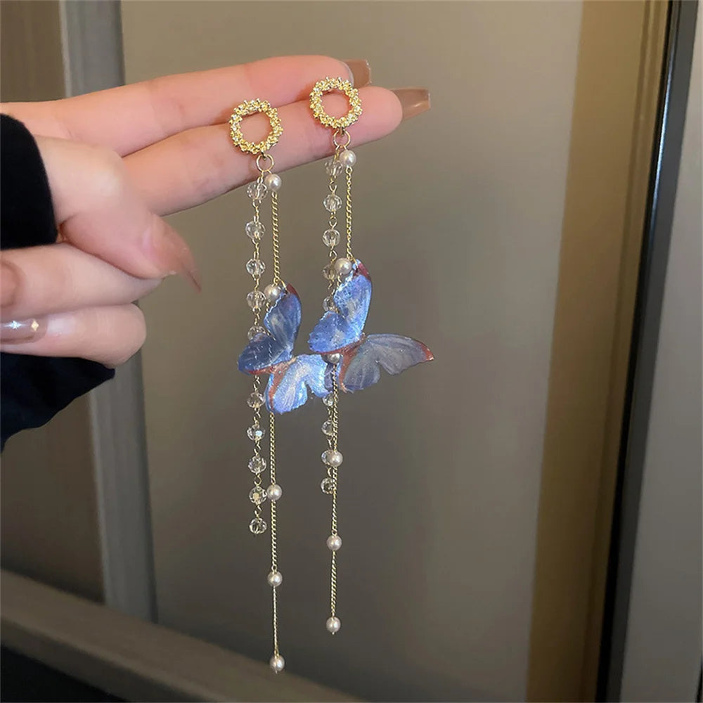 Neue Luxus Frauen Zirkon Kristall Perlen lange Quaste Schmetterling Ohrringe Ohr stecker Schmuck Geschenke