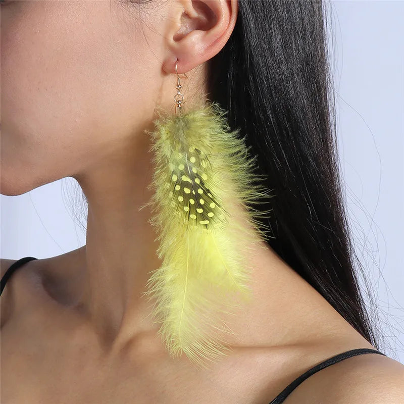 Aihua moderne große Feder Quaste Ohrringe für Frauen Vintage lange übertriebene Zigeuner Feder Ohrringe Party Schmuck Accessoire