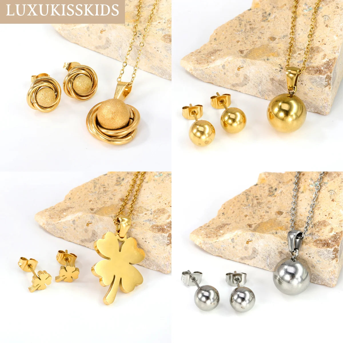 LUXUKISSKIDS Trendy Schmuck Set Edelstahl Silber/Gold Farbe Frau/Männer Großhandel Herz Anhänger Halskette Ohrringe Braut Sets
