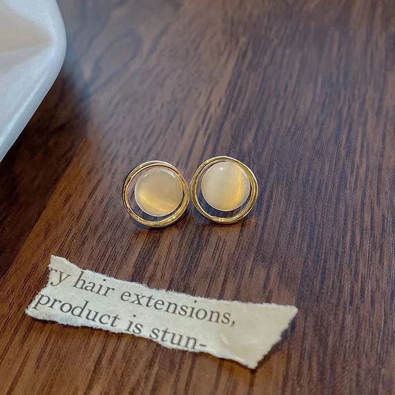 Opal Runde Ohrstecker für Frauen Temperament Süße Koreanische Design Geometrie Schmuck Großhandel Weihnachten Freundin Geschenk