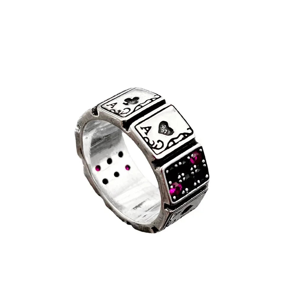 Punk Spade A Poker Ringe Designer Spades Karten Kristall Offenen Ring Für Frauen Männer Retro Splitter Breite Manschette Finger Ringe Party Jewerly