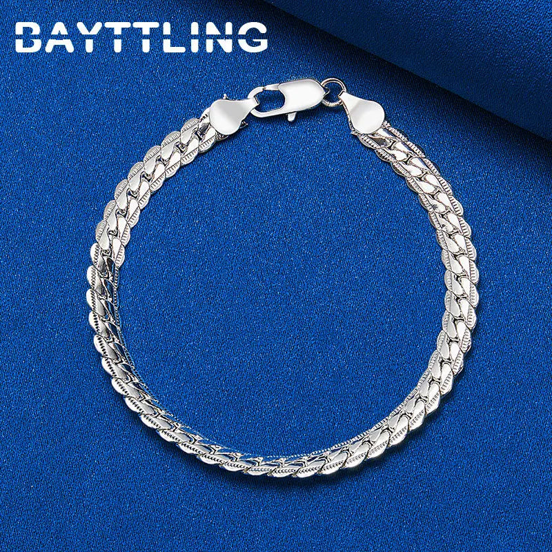 Neues 925 Sterling Silber 18K Gold 8 Zoll 6MM Seitenkettenarmband für Damen Mode Charm Herren Schmuck Geschenkzubehör