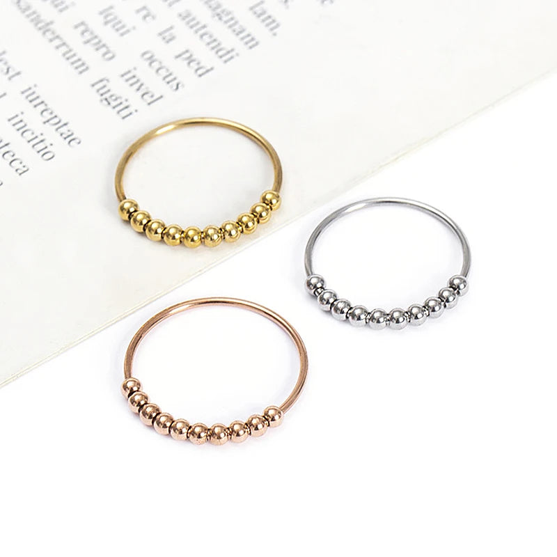 Neue Mode Perlen Angst Ringe Für Frauen Männer Edelstahl Frei Drehen Spinner Ring Paar Trend Einfache Schmuck Großhandel