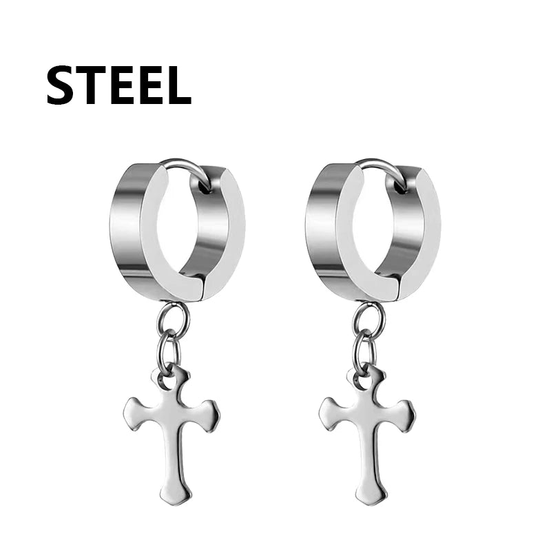1pc Koreanische Mode Edelstahl Spezielle-förmigen Kreuz Anhänger Ohrringe Frauen Ohrring Punk Rock Piercing Hoop Ohrringe Schmuck