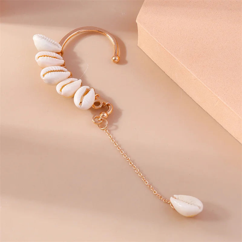 Aihua Neue Mode Gold Farbe Conch Shell Clip Ohrringe Für Frauen Einfache Gefälschte Knorpel Lange Quaste Ohr Manschette Schmuck Geschenke
