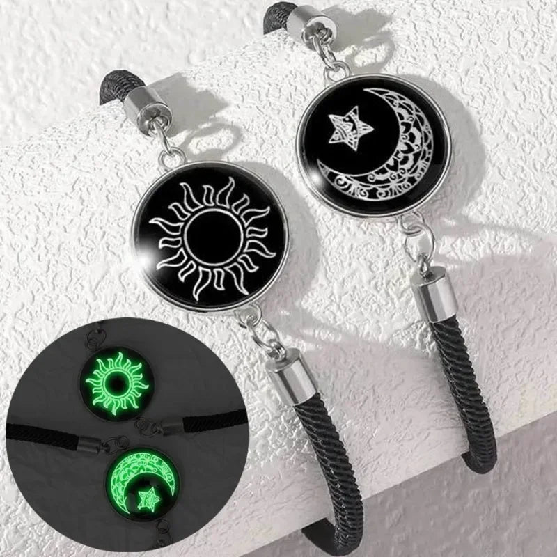 Trendy Sonne Mond Runde Anhänger Geflochtene Armbänder Frauen Männer Romantische Paar Einstellbare Armbänder Mode Schmuck