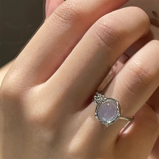 Herz Offene Ringe für Frauen Korea Geometrische Kristall Mondstein Gothic Finger Ring Y2K Zubehör Trendy Ästhetischen Schmuck Geschenk