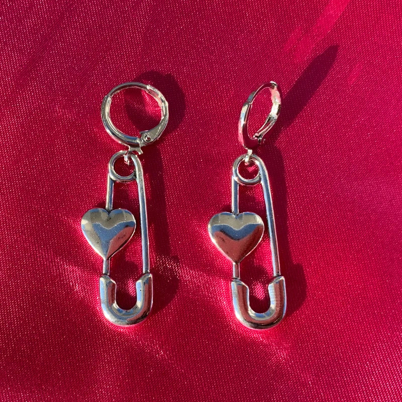 Y2K Pin Herz Creolen Koreanische Mode INS Ohrringe für Frauen Einzigartige Punk Ästhetischen Schmuck Goth Egirl Zubehör