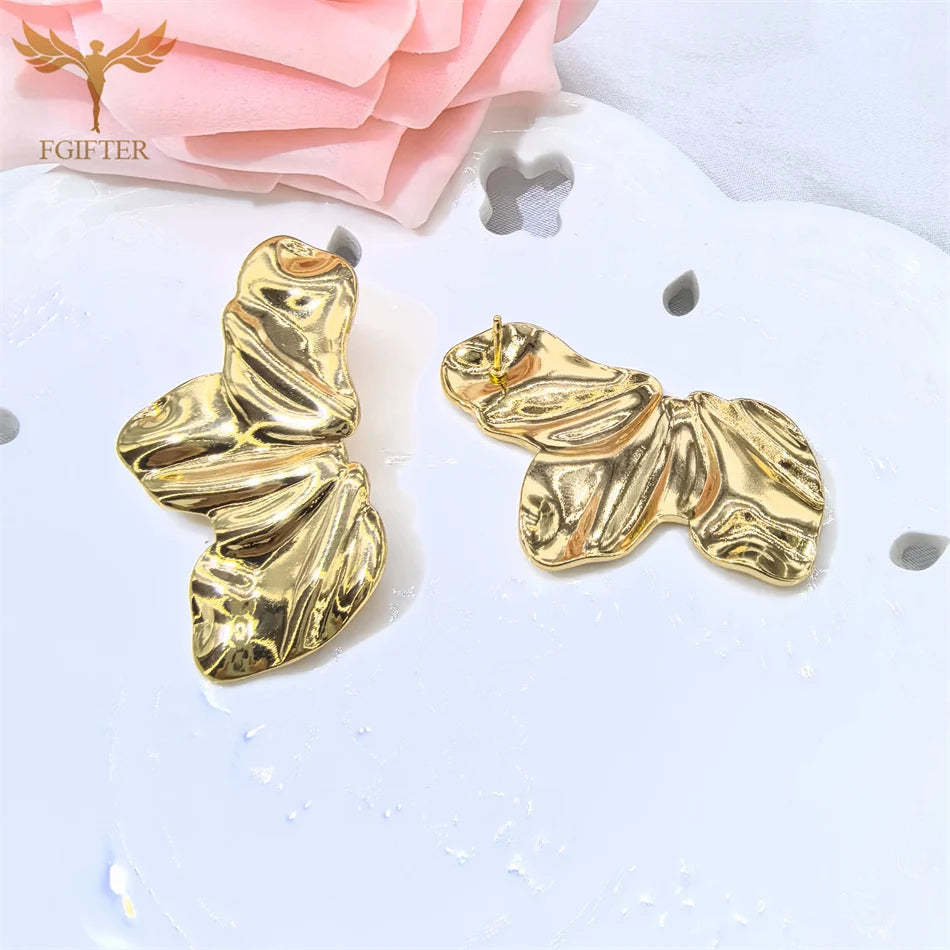 Übertreibung klobige Ohrringe Falten Blume Blatt Design Ohrstecker Frauen goldene Edelstahl Schmuck Accessoires Geschenke für Sie