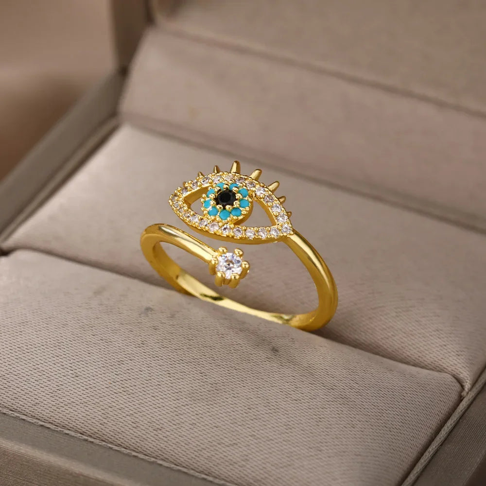 Versilberte Ringe mit bösem Blick für Damen, Edelstahl, türkischer Glücksdämonenauge, Paarring, Vintage-Emo-Schmuck