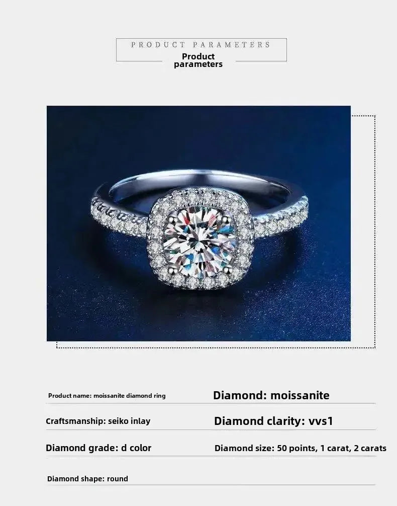S925 Silber Moissanit One Karat Volldiamant Ring Prinzessin Quadratischer Ring Schmuck Zubehör CB2120228 Eleganter Ehering