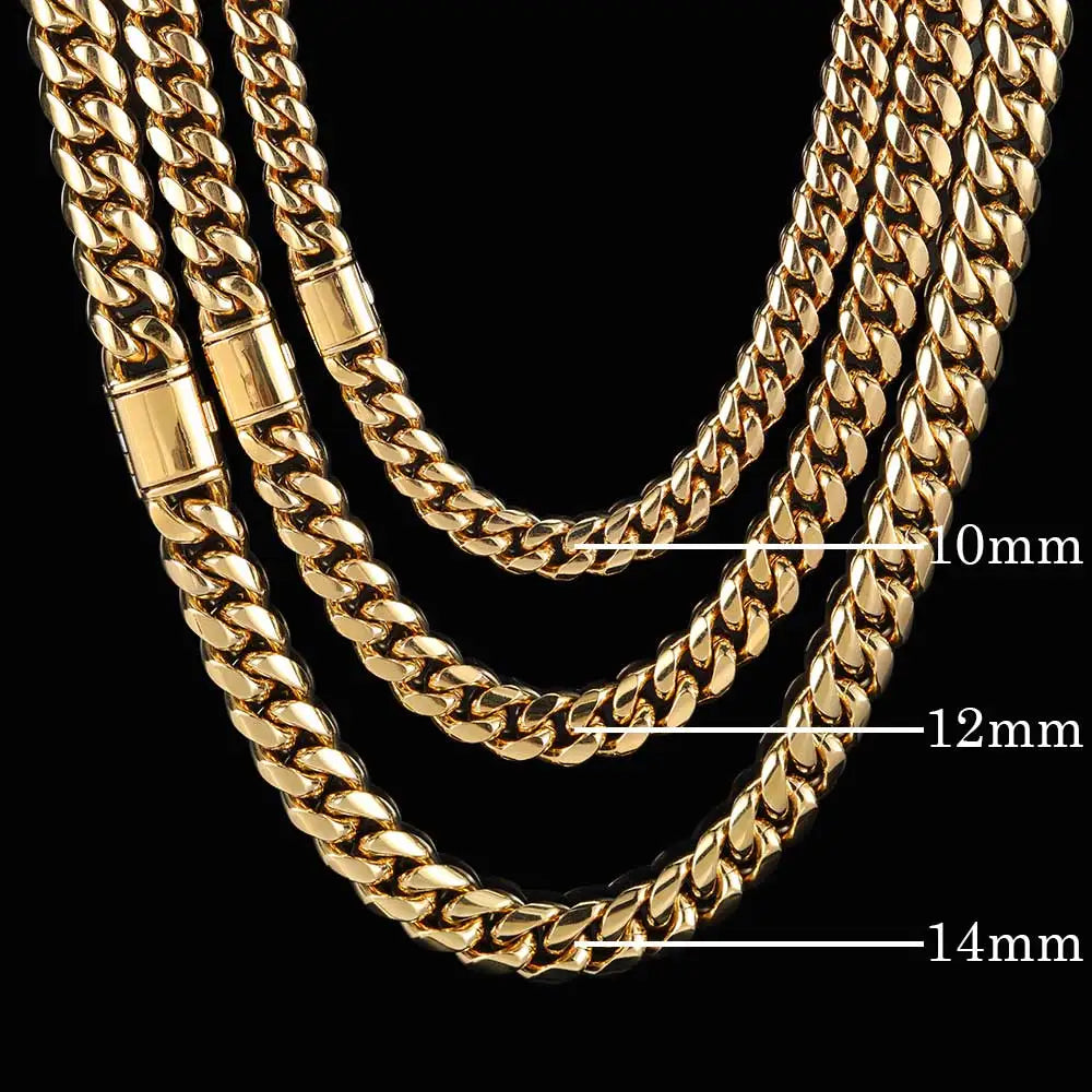 Hip Hop Schmuck 8mm/10mm/12mm/14mm Edelstahl Herren Halsketten Kette Coole kubanische Gliederkette Geschenk für Männer Jungen und Mädchen