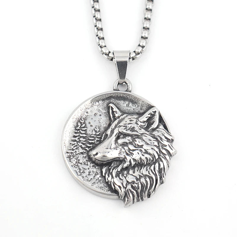 Wolf & Löwe Anhänger Halskette mit nordischen Runen Vintage Stil Wikinger Tribal Kette für Männer, Punk Biker Edelstahl Schmuck Geschenk