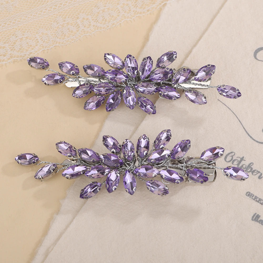 2PCS Strass Haarspange für Hochzeit Braut Kopfschmuck Silber Schwarz Braut Haarschmuck Grün Rot Tiara Blau Lila Ornamente