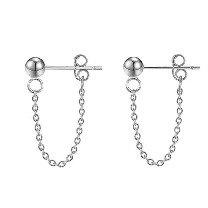Edelstahl-Kugelperlen-Quastenkette, baumelnde Ohrringe für Frauen und Mädchen, Kugeln, Ohrstecker, Tragus-Knorpel, hypoallergene Ohrringe