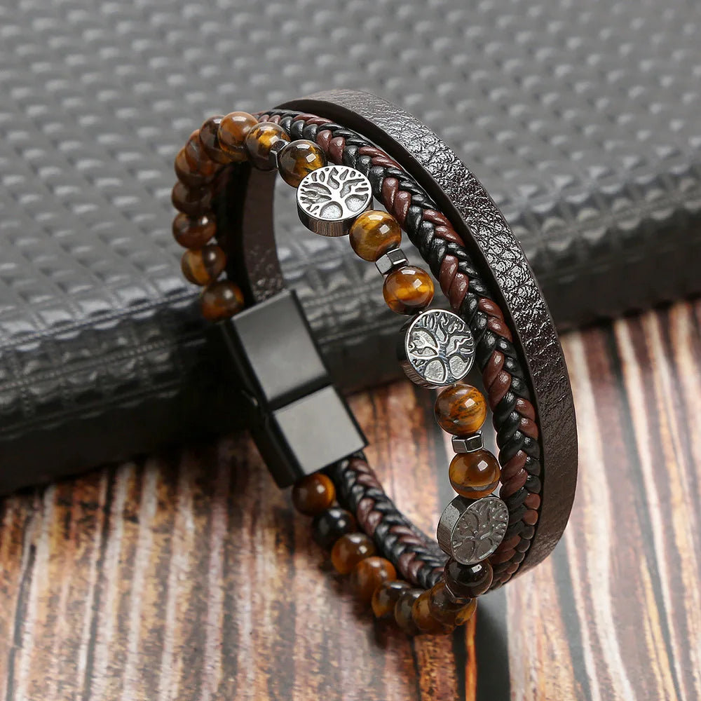 Heiße Mode Perlen Leder Armband Männer Klassische Tigerauge Perlen Multi Schicht Leder Armband Für Männer Schmuck 2023 Geschenk
