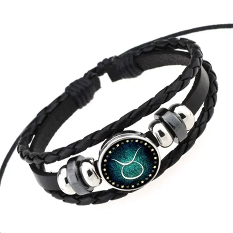 Mehr schicht iges Leder armband 12 Sternbild Sternzeichen Herren Damen geflochtene Armbänder Leo Skorpion Jungfrau Schmuck