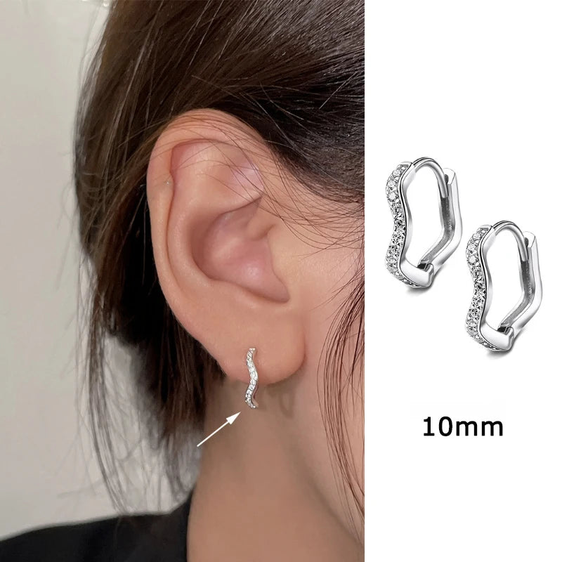 2PCS Edelstahl Minimal Wave Creolen Kristall Zirkonia Kleine Huggie Ohrringe für Frauen Piercing Schmuck