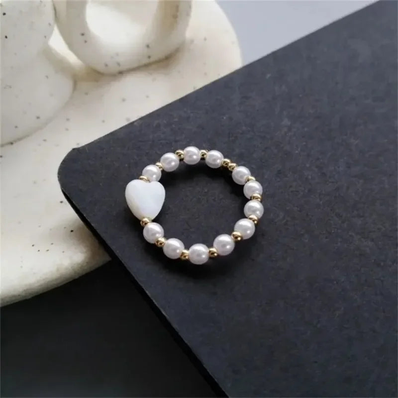 Ringe für Frauen, elegantes Herz, Imitationsperle, Fee, Vintage, schlicht, Retro, Zeigefingerring, weiß, süß, minimalistischer Schmuck, Geschenk