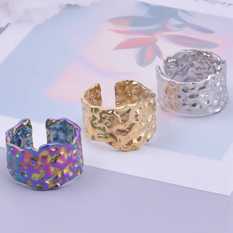 1/2/3 stücke mischen Farbe klobigen breiten Ring offene Edelstahl ringe für Frauen Männer Accessoires unregelmäßige Oberfläche kpop Modeschmuck