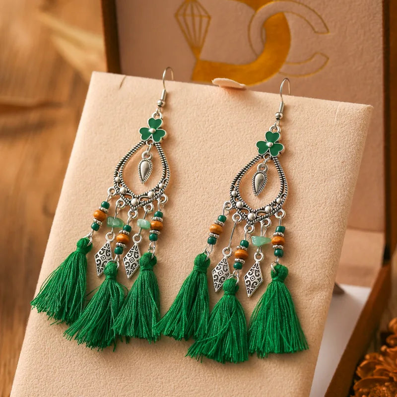 Mode Böhmischen Herz Blume Emaille Geometrische Quaste Ohrringe Für Frauen Unregelmäßige Stein Perlen Handgemachte Boho Hochzeit Schmuck