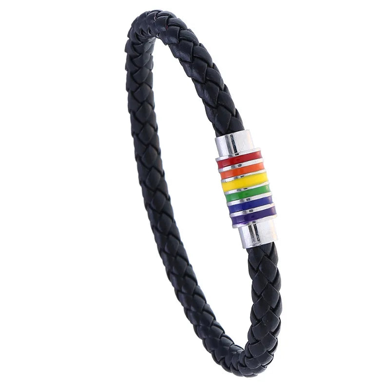 Handgemachtes geflochtenes lgbt Leder armband für Frauen Männer Homosexuell Stolz Regenbogen Charm Armband Magnets chnalle Armreif Paar Schmuck Geschenk