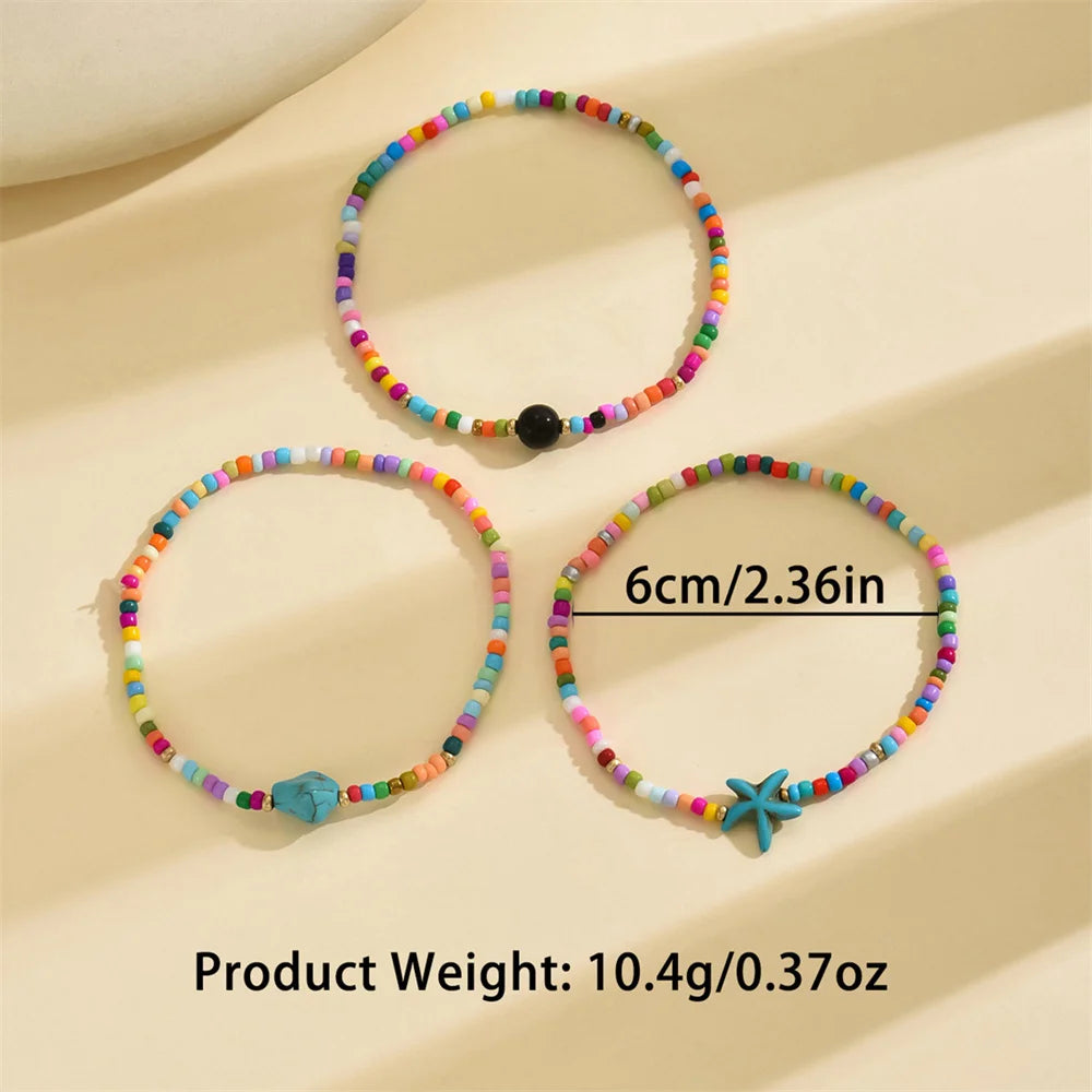 3 teile/satz Unregelmäßige Türkis Nette Sea Star Fußkettchen Für Frauen Regenbogen Perlen Seestern Fuß Ketten Strand Schmuck Sommer Zubehör