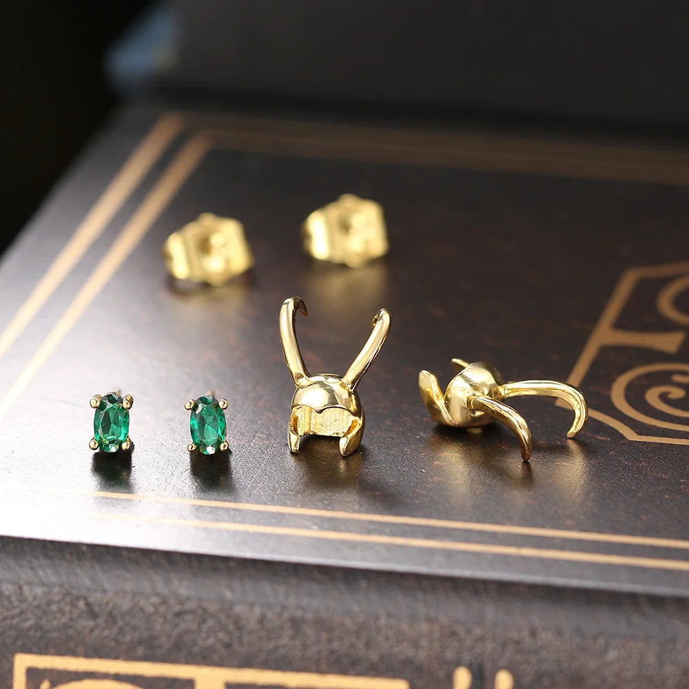 Loki Helm Schmuck Set Für Frauen Superheld Thor Loki Hörner Passenden Stud Ohrring Ring Set Cosplay Requisiten Mode Schmuck 2024