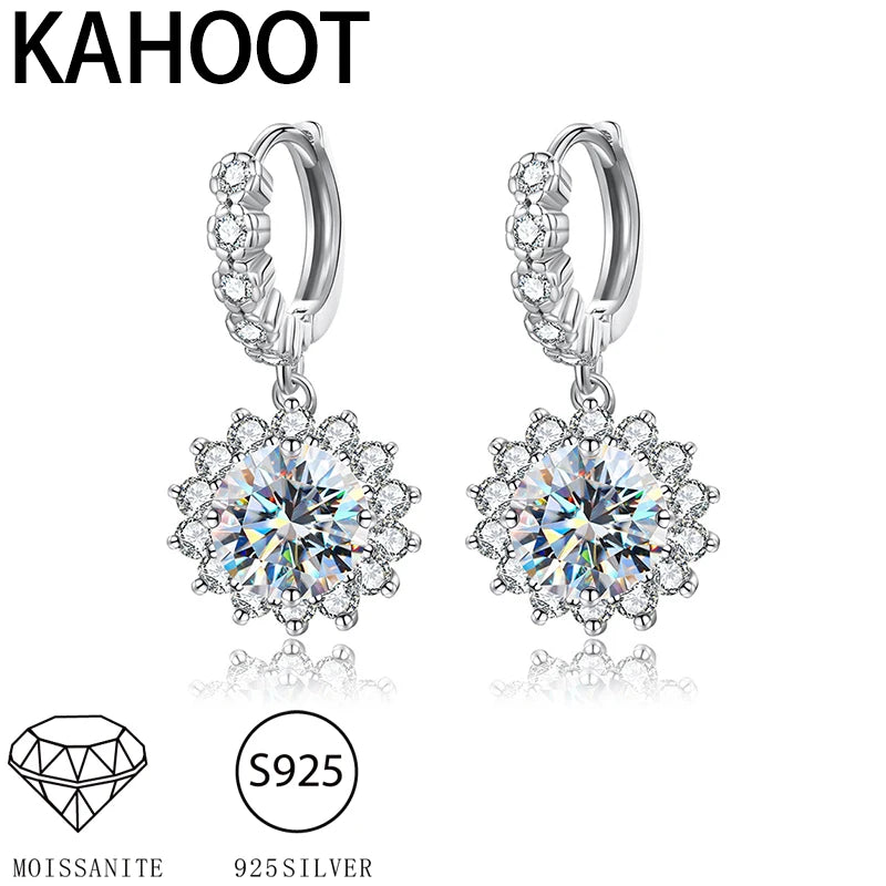 S925 Silber Moissanit Ohrringe Sonnenblumen-Stil wunderschön, geeignet für den täglichen Gebrauch, passende Kleider, Bankette, Hochzeiten