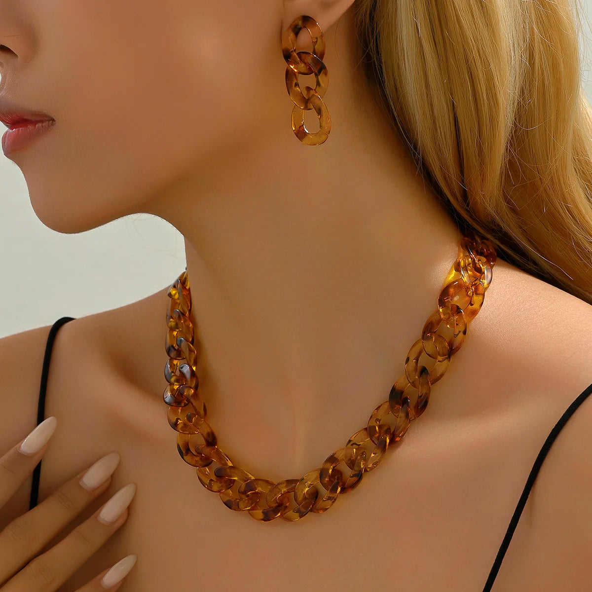 Y2K Vintage Dicke Kante Kubanische Gothic Ohrringe Halskette Für Frauen CCB Gold Farbe Kette Halsketten Charme Party Schmuck set