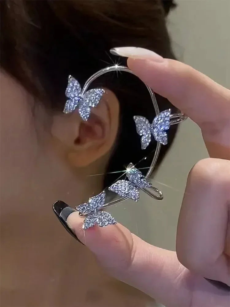 Glänzende Zirkon Schmetterling Ohr Manschette Gold Farbe Quaste Clip auf Ohrringe für Frauen Kupfer Ohrring Ohne Piercing Schmuck Ohr Schleife