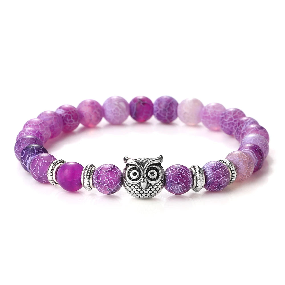 Natürliche Stein Perlen Eule Armbänder Malachit Rock Lava Armreifen Charme Strang Elastische Energie Yoga Buddha Schmuck Für Frauen Männer