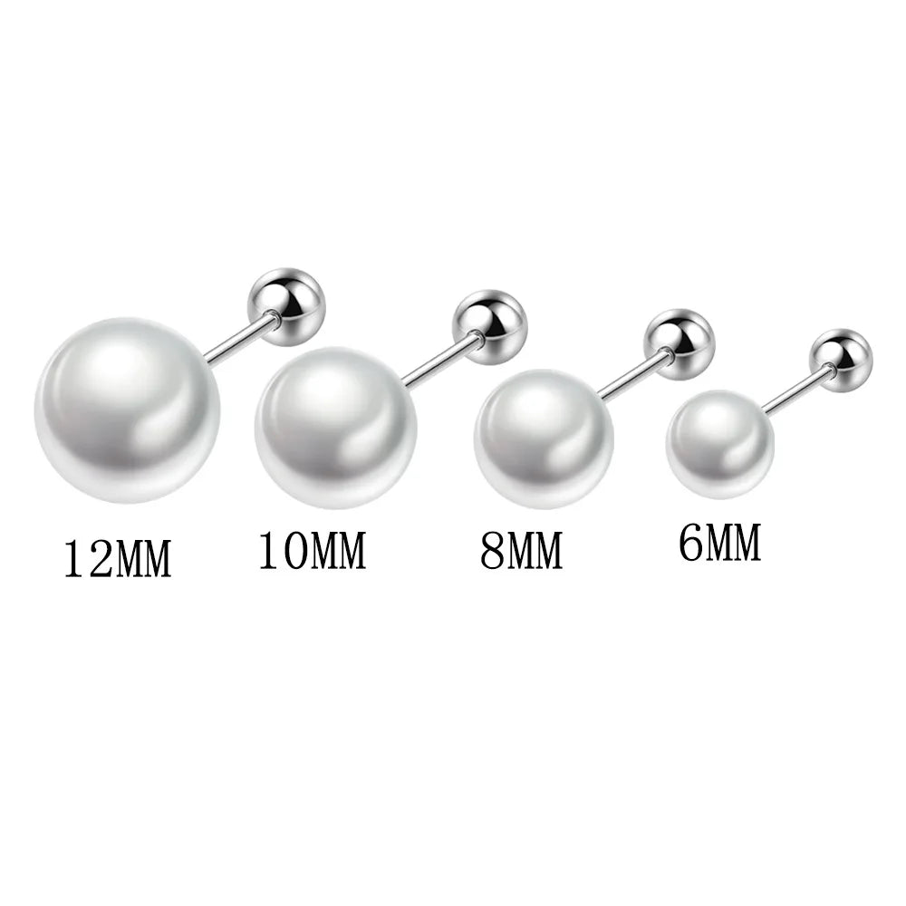 925 Sterling Silber 6 mm/8 mm/10 mm/12 mm Süßwasser-Zuchtperle Knopf Kugel Ohrstecker für Frauen als beste Geschenke Jewerly E007