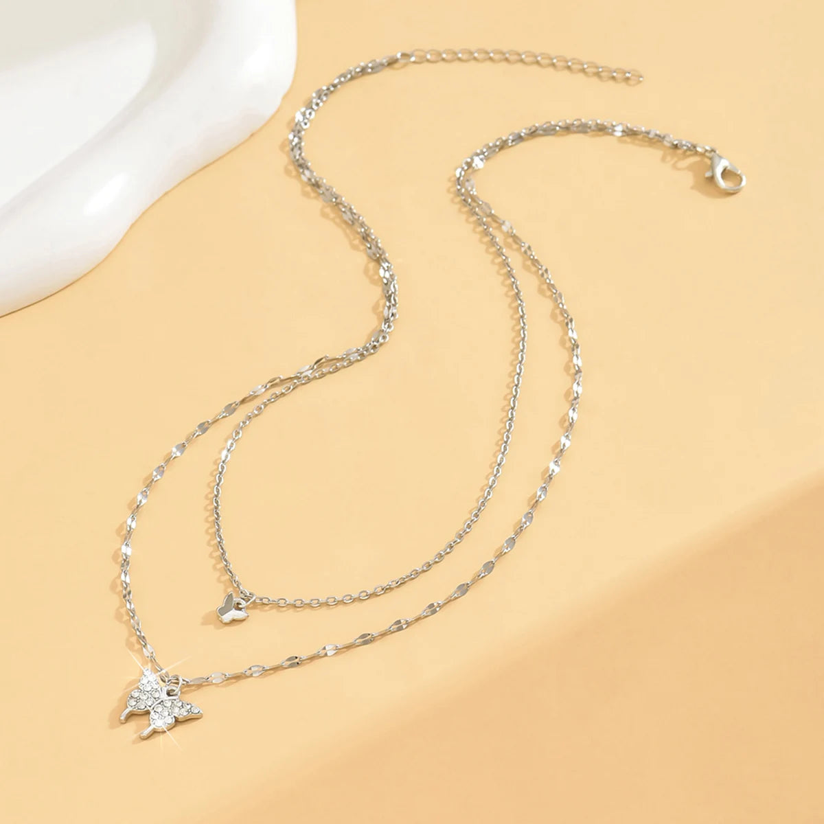 1 Damen Lats funkelnde Doppels chicht Schmetterling Halskette exquisite Doppels chicht Kragen Kette Schmuck Bankett Party Weihnachts geschenk