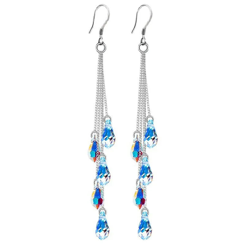 Modische Kristall-Quastenohrringe, lange und elegante Ohrringe, romantisches Valentinstagsgeschenk, Damenohrringe