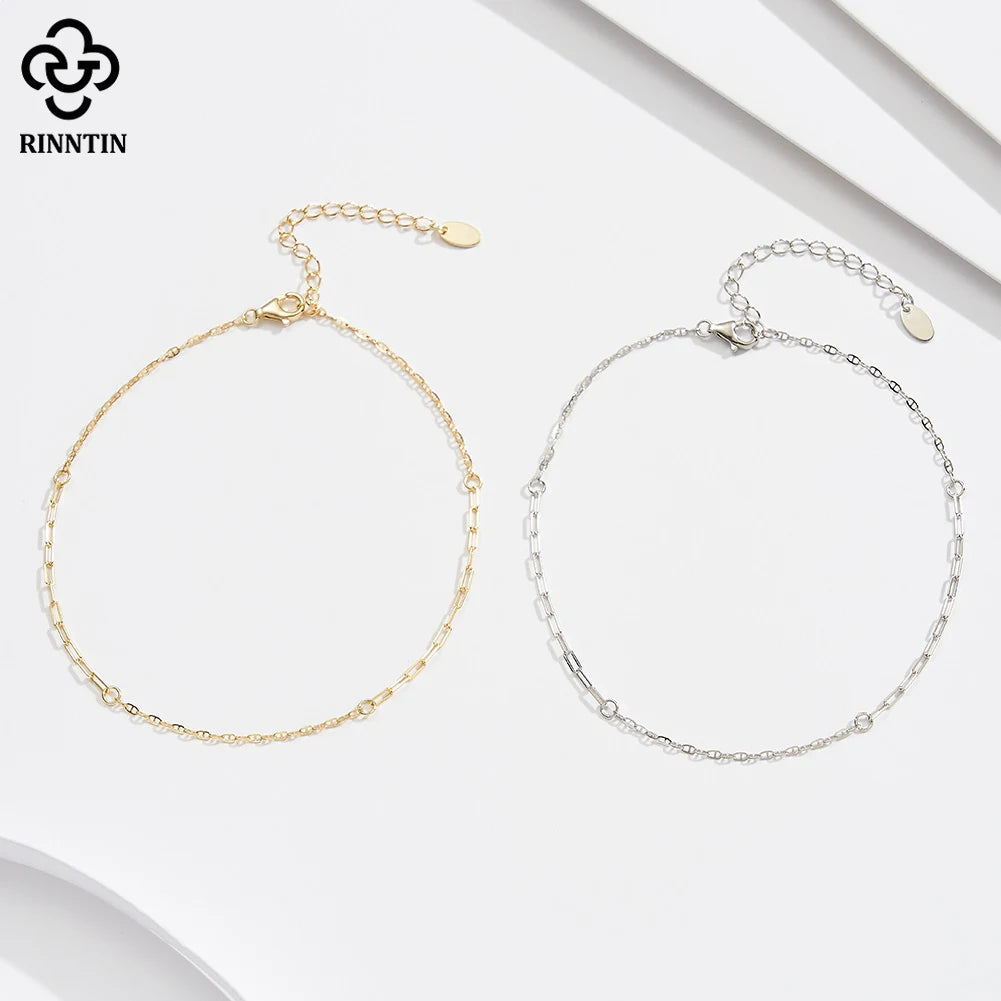 Rinntin Fußkettchen aus echtem 925er-Sterlingsilber, Mariner und Büroklammer, Fußkette, Strand, Minimalismus, Fußkette, Fußkettchen, Armbänder, SA83