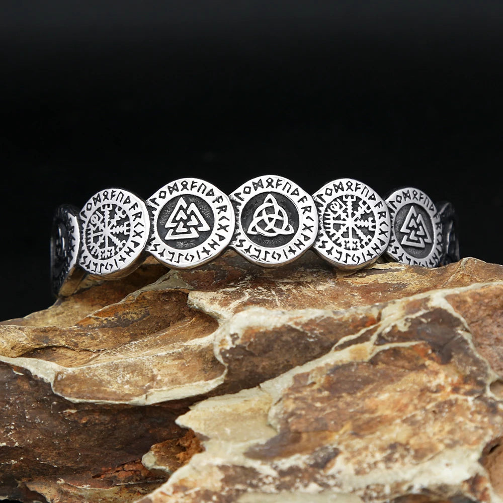 Neue Design Mode Vikings Valknut Muster Armbänder Für Männer Frauen 316L Edelstahl Nordic Kompass Armreifen Amulett Schmuck