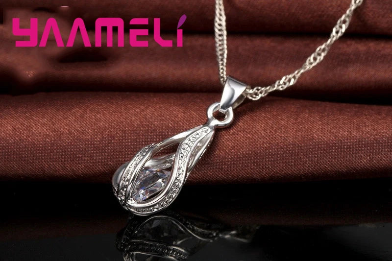Heißwasser tropfen cz 925 Sterling Silber Schmuck Set für Frauen Anhänger Halskette Creolen Hochzeits feier Ceremey Anel