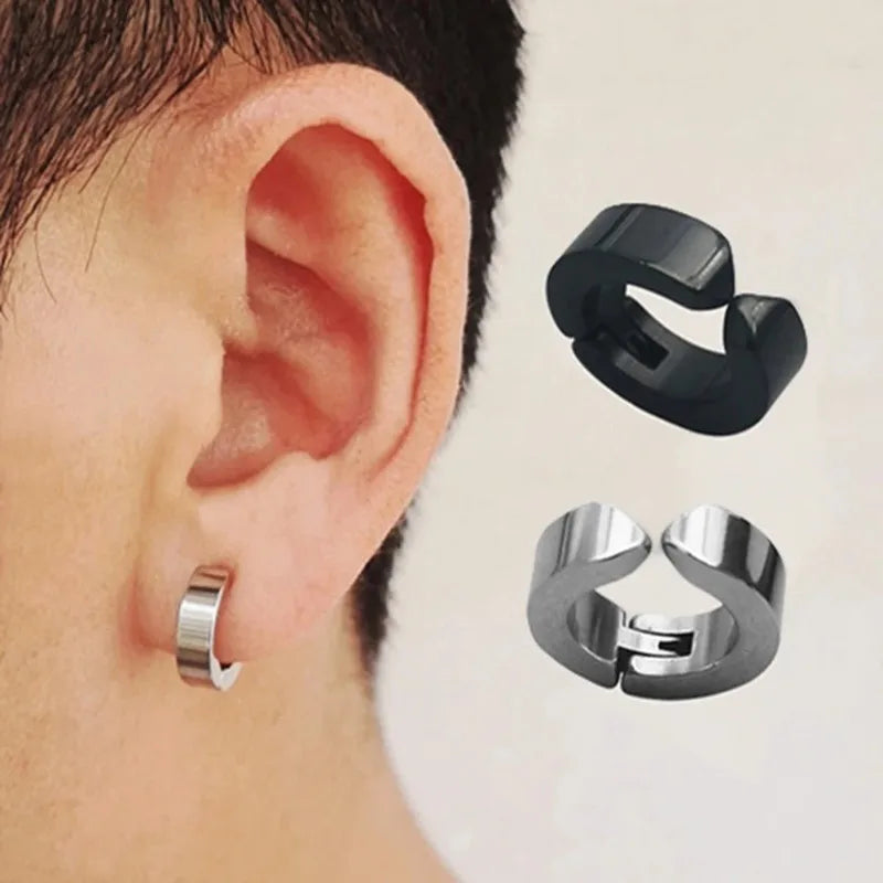 2 Stück Punk Non Piercing Clip Ohrringe für Mann Frau, Titan Stahl Ohrstecker Teenager Hip Hop Stil Ohrring Schmuck Zubehör