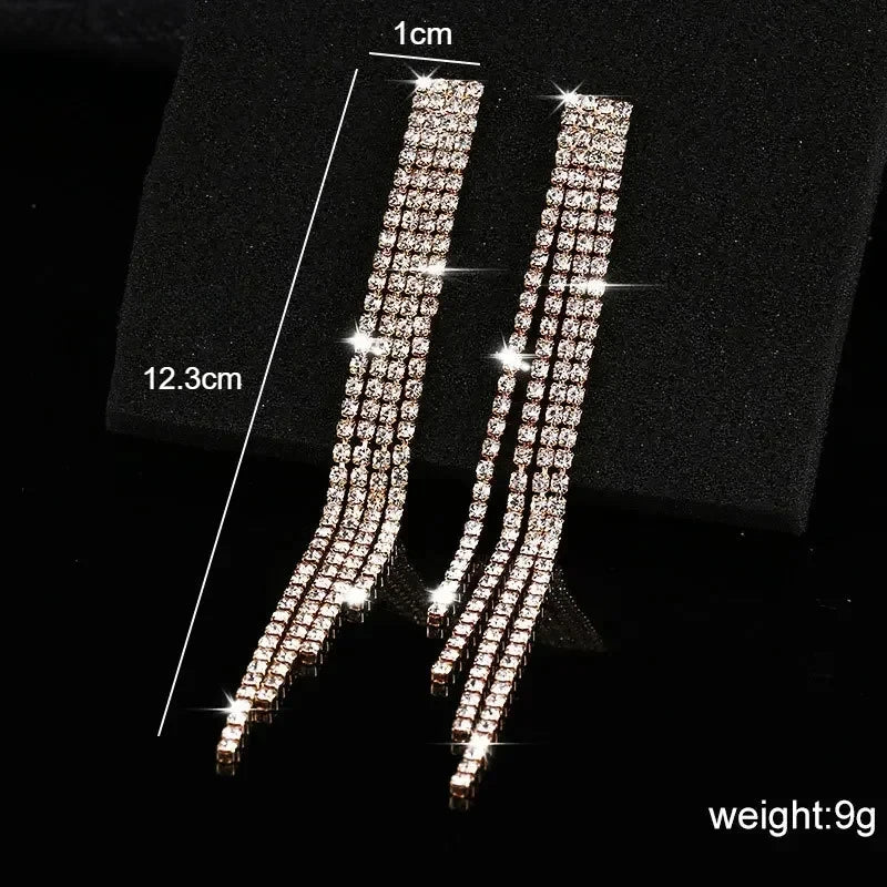 Neue Luxus Voller Strass Kristall Lange Quaste Ohrringe für Frauen Braut Glänzende Tropfen Ohrringe Party Hochzeit Schmuck Geschenke