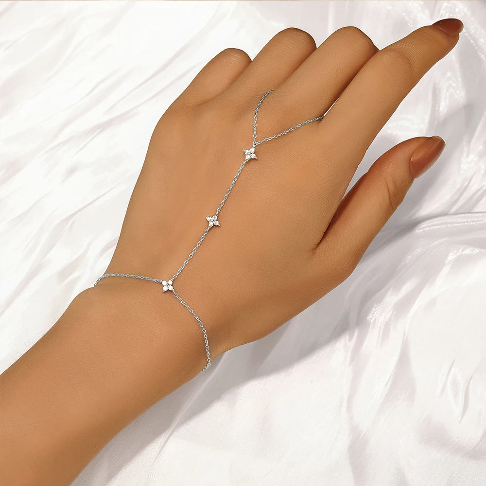 ROXI 925 Sterling Silber Herz/Stern Zirkon Armband mit Finger Design für Frauen Hand Kette Zubehör Party Schmuck Geschenk