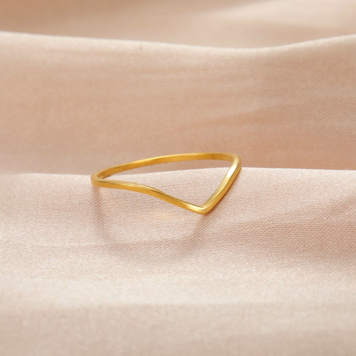 Lucktune Mode Einfacher Wellenring Edelstahl Damen Geometrische Linie Fingerringe Hochzeit Schmuck Geschenk für Liebhaber Paar Neu