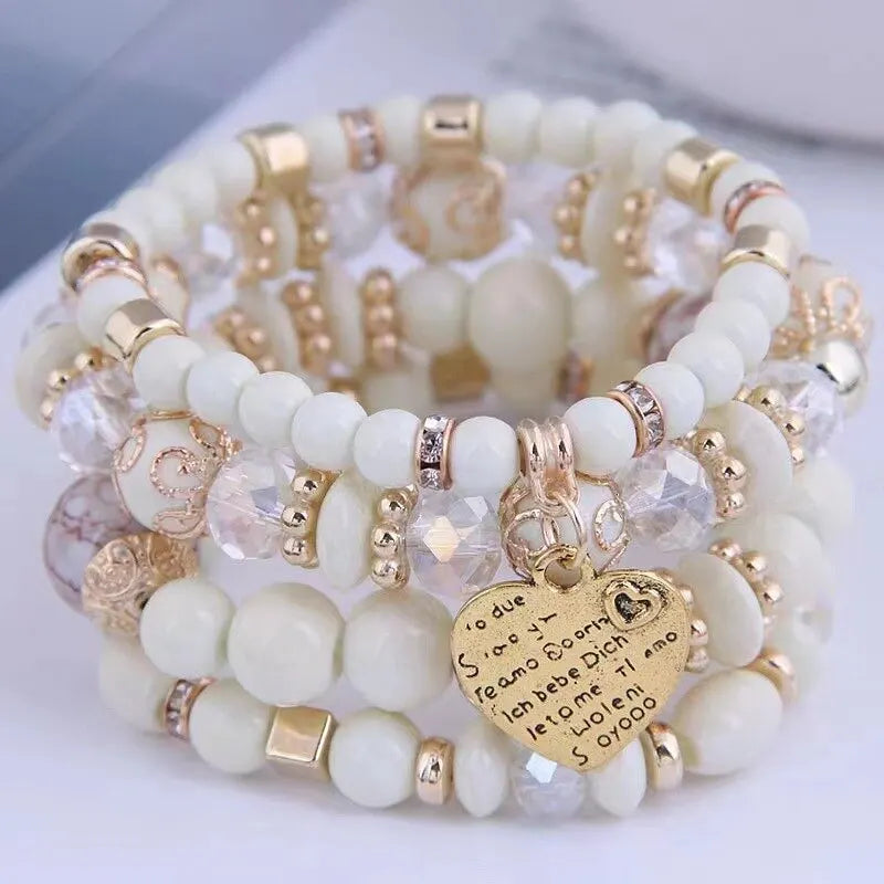 4 teile/satz Boho Strang Armbänder Für Frauen Kristall Perlen Armbänder Herz Brief Elastische Armreifen Armband Yoga Schmuck Geschenke