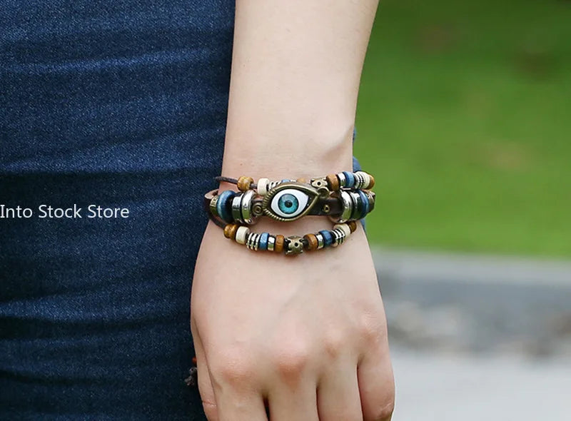 Boho Zigeuner Hippie Design Leder Seil Auge Armband mehr schicht iges Leder gewebt Perlen Armband Unisex verstellbaren Schmuck