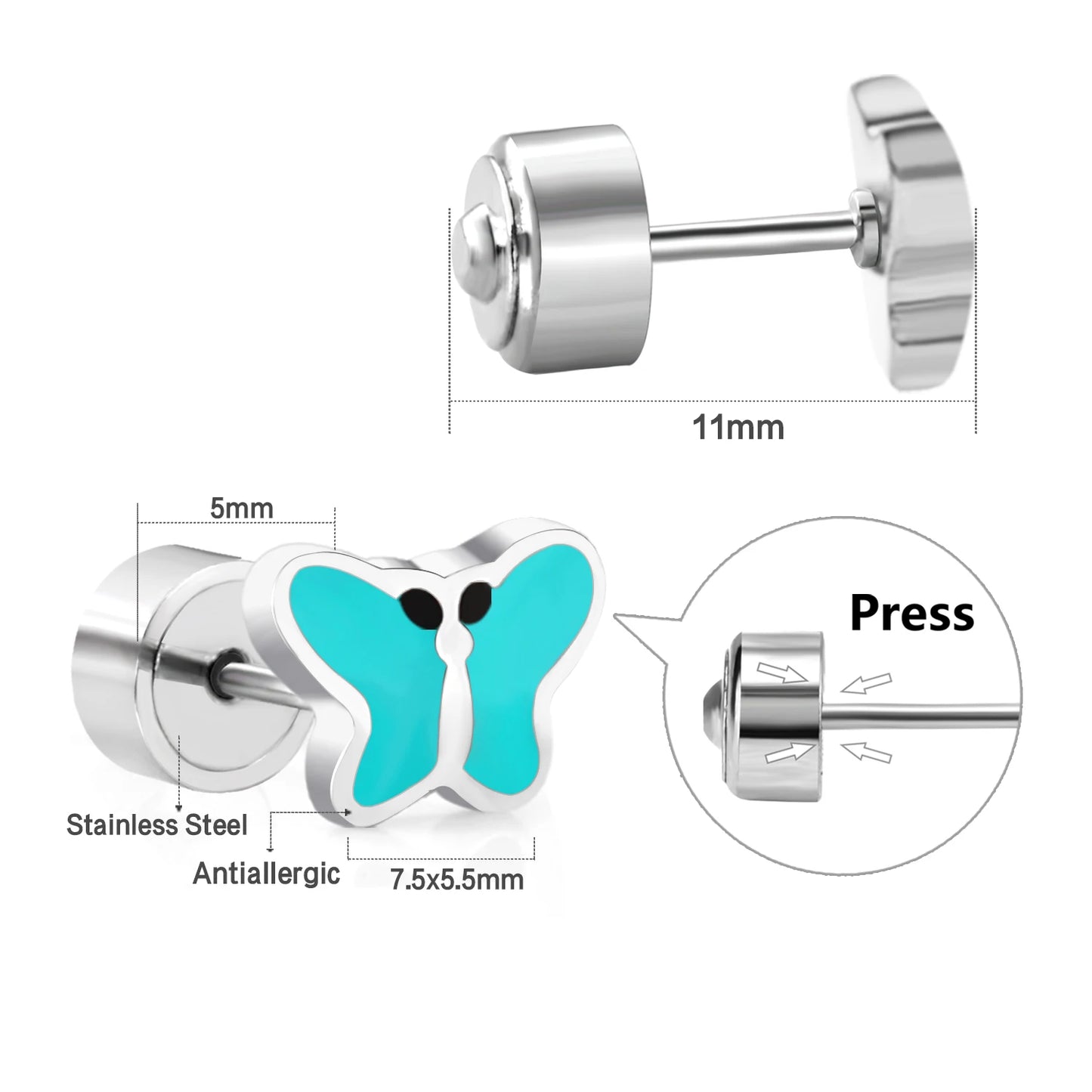 LUXUKISSKIDS Ohrstecker aus chirurgischem Stahl für Mädchen/Frauen, Erdbeere, Regenbogen, niedliches romantisches Piercing, winziger Schmuck mit hypoallergenkeit