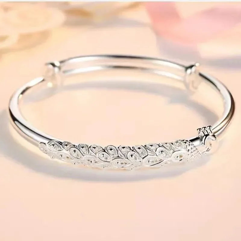 Trendige Armreifen aus 925er-Sterlingsilber, niedlich, offen, für Damen, Modeschmuck, Anpassungsgröße, Manschette, Hochzeit, Party