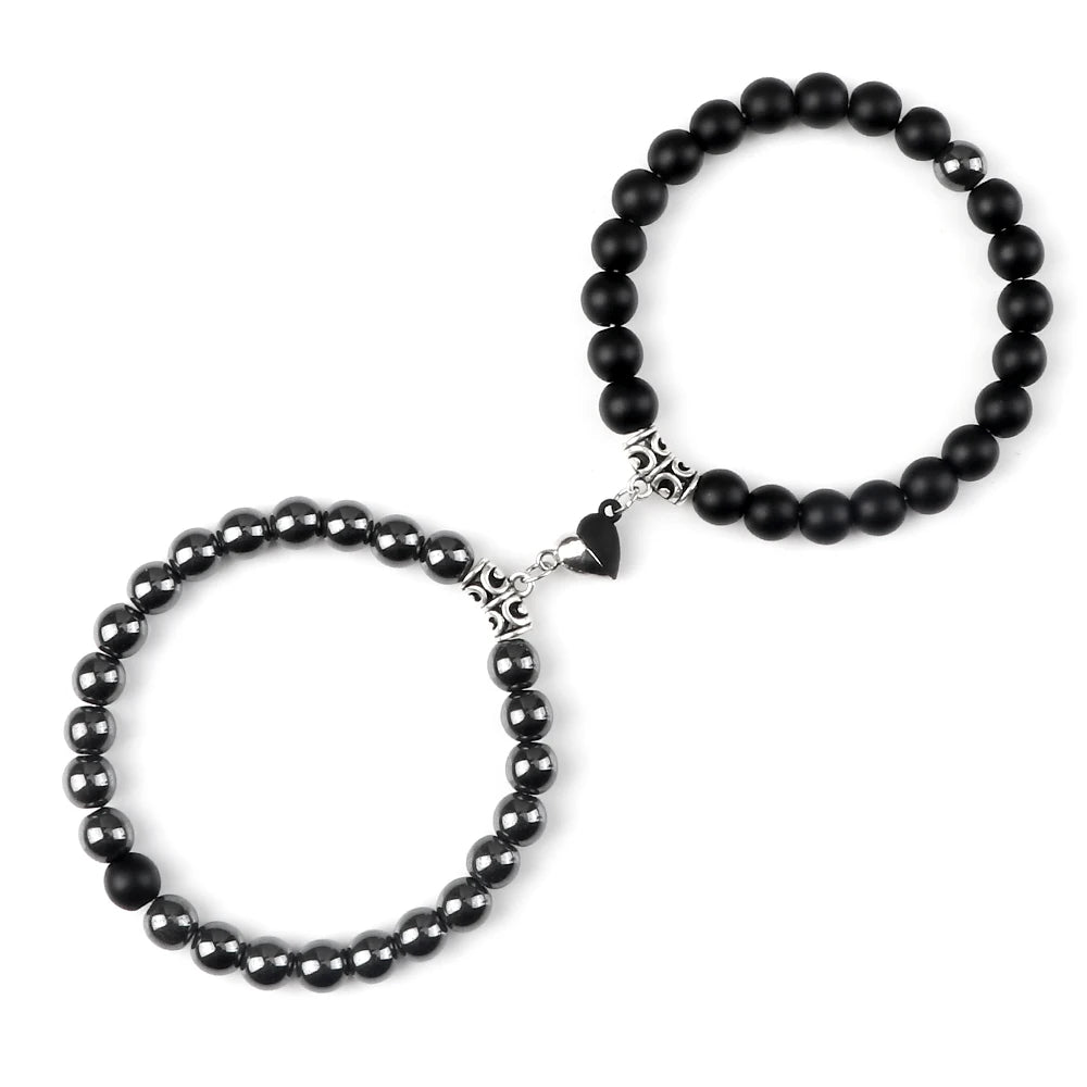 Heißer Paar Yin Yang Armband Set Männer 8mm Naturstein Herz form Magnet Liebe Armband für Frauen Freundschaft Mode schmuck Geschenk